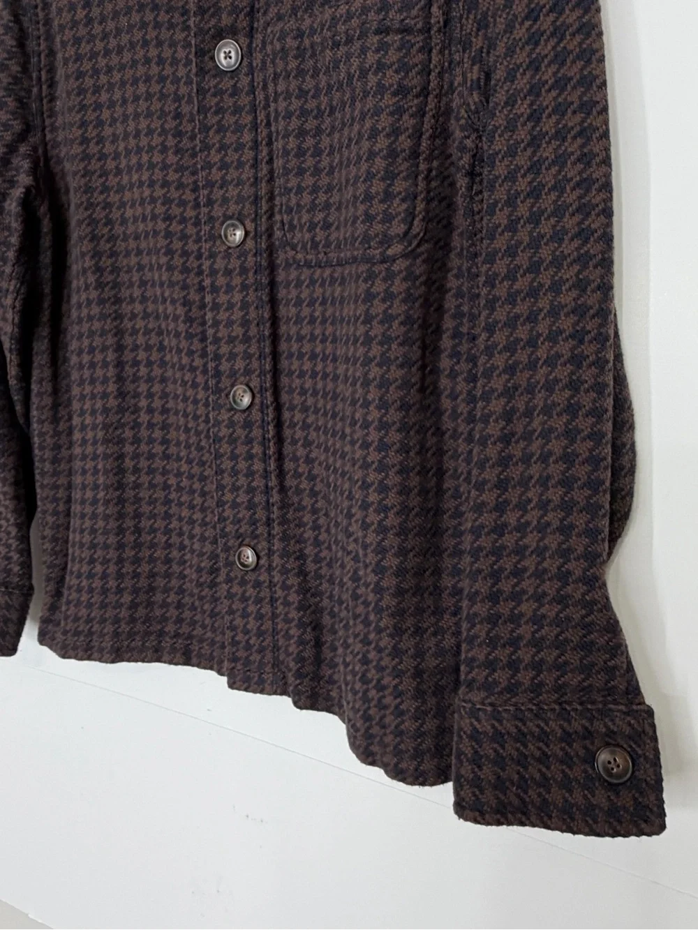 Madewell Men’s Brown & Navy Houndstooth Button-Up Shirt Jacket Small Easy Fit